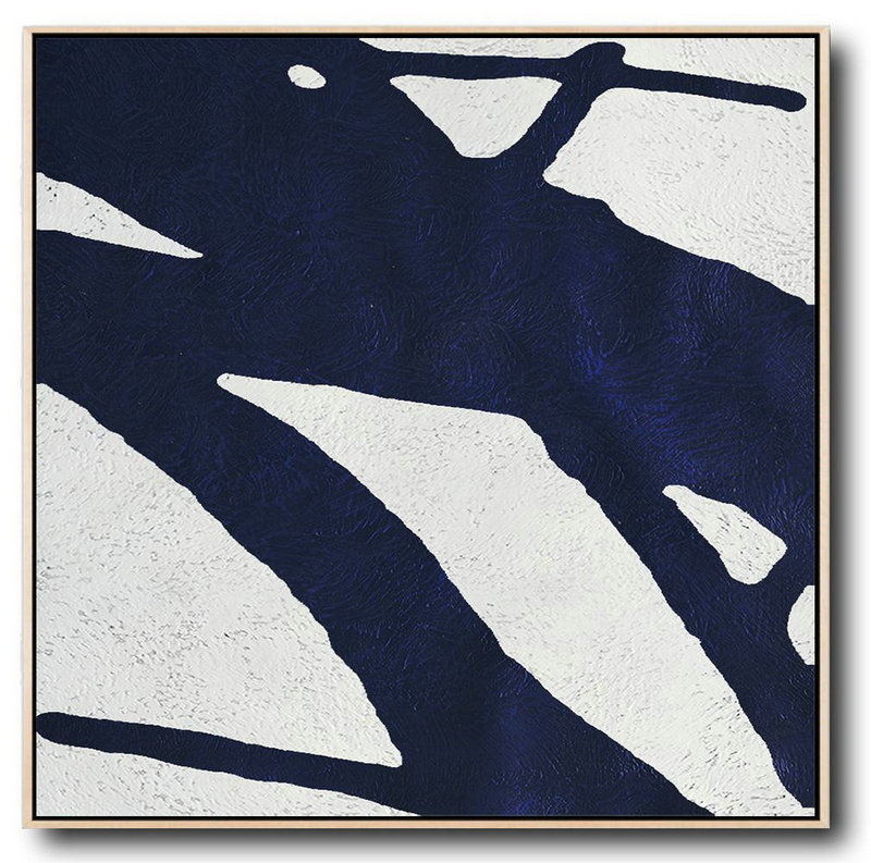 Huge Abstract Painting On Canvas,Hand Painted Navy Minimalist Painting On Canvas,Huge Abstract Canvas Art